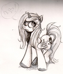 Size: 1000x1169 | Tagged: safe, artist:imalou, princess luna, pony, g4, female, heart, monochrome, solo