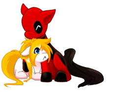 Size: 800x600 | Tagged: safe, artist:thamutt, oc, oc:frolic, deadpool, deadpool is best pony, freckles, hug, ponified