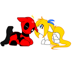 Size: 800x600 | Tagged: safe, artist:thamutt, oc, oc:frolic, cute, deadpool, deadpool is best pony, ear bite, freckles, ponified