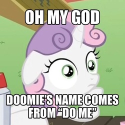 Size: 500x500 | Tagged: safe, edit, edited screencap, screencap, sweetie belle, g4, ponyville confidential, cropped, implied doomie, meme, sudden clarity sweetie belle