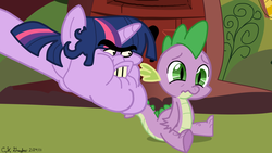 Size: 1280x720 | Tagged: safe, artist:cw_greyfox, spike, twilight sparkle, g4, long neck, neck, royco, short message, wat