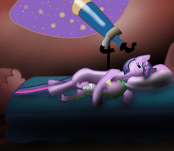 Size: 1280x1113 | Tagged: safe, artist:stargrazer, spike, twilight sparkle, g4, bed, diaper