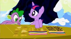 Size: 641x350 | Tagged: safe, screencap, spike, twilight sparkle, g4, winter wrap up, super ocd