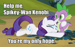 Size: 813x515 | Tagged: safe, rarity, spike, g4, spike at your service, caption, image macro, meme, star wars