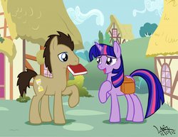 Size: 1280x989 | Tagged: safe, artist:shadowgirl87, doctor whooves, time turner, twilight sparkle, earth pony, pony, unicorn, g4, book, doctwi, female, male, mare, shipping, stallion, straight, unicorn twilight