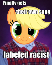 Size: 500x632 | Tagged: safe, applejack, apple family reunion, g4, my little pony: friendship is magic, bad luck applejack, bad luck brian, cute, cute face, exploitable meme, image macro, life is shit, racist barn, raise this barn