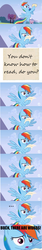 Size: 496x2923 | Tagged: safe, rainbow dash, g4, ..., bust, caption, flying, illiteracy, image macro, letter, portrait, solo, spread wings, text, wings