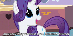Size: 500x250 | Tagged: safe, edit, edited screencap, screencap, rarity, pony, g4, spike at your service, animated, female, implied applejack, implied spike, solo