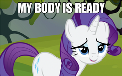 Size: 500x312 | Tagged: safe, edit, edited screencap, screencap, rarity, pony, g4, adventure in the comments, bedroom eyes, image macro, my body is ready, solo