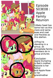 Size: 500x738 | Tagged: safe, edit, edited screencap, screencap, apple bloom, apple bumpkin, apple dumpling, apple honey, apple leaves, apple rose, apple split, applejack, auntie applesauce, babs seed, big macintosh, gala appleby, granny smith, half baked apple, liberty belle, sweet tooth, earth pony, pony, apple family reunion, g4, apple family member, babs' parents, headcanon, male, stallion