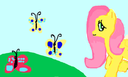 Size: 801x481 | Tagged: safe, fluttershy, butterfly, g4, flockdraw