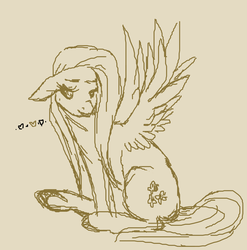 Size: 1969x1993 | Tagged: safe, fluttershy, pegasus, pony, g4, female, mare, monochrome, simple background, solo
