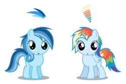 Size: 900x600 | Tagged: safe, artist:cencerberon, oc, oc only, oc:ragtag, oc:shooting star, g4, cutie mark, offspring, parent:rainbow dash, parent:soarin', parents:soarindash, show accurate, simple background, sisters, transparent background