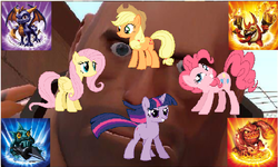 Size: 686x411 | Tagged: safe, applejack, fluttershy, pinkie pie, twilight sparkle, g4, crossover, eruptor, gill grunt, heavy weapons guy, meme, skylanders, spyro the dragon, spyro the dragon (series), team fortress 2, trigger happy