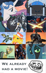 Size: 432x678 | Tagged: safe, carrot cake, chief thunderhooves, daring do, fancypants, queen chrysalis, g4, bionicle, exploitable meme, hahli, lego, roodaka, same voice actor, tahu, toa matau, toa nuju, trollface