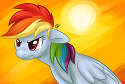 Size: 879x591 | Tagged: safe, artist:fizzy-dog, rainbow dash, pony, g4, angry, crying, female, solo, sun