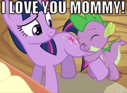 Size: 748x545 | Tagged: safe, spike, twilight sparkle, g4, hug, image macro, mama twilight