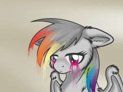Size: 8897x6673 | Tagged: safe, artist:atmospark, artist:inuhoshi-to-darkpen, rainbow dash, pony, g4, absurd resolution, color loss, discorded, female, grayscale, melting, monochrome, partial color, rainbow-less dash, sad, solo