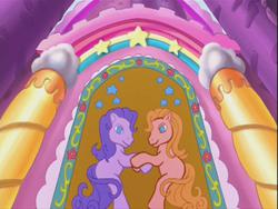 Size: 640x480 | Tagged: safe, screencap, a charming birthday, g3, castle, celebration castle, drawbridge, not kimono, not pinkie pie (g3), unknown pony