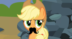 Size: 849x468 | Tagged: safe, applejack, earth pony, pony, g4, female, moustache, solo