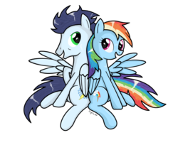 Size: 988x808 | Tagged: safe, artist:isegrim87, rainbow dash, soarin', pegasus, pony, g4, female, male, mare, one wing out, ship:soarindash, shipping, simple background, stallion, straight, transparent background, wings