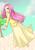 Size: 700x1000 | Tagged: safe, artist:gumwad201, fluttershy, butterfly, human, g4, clothes, female, flower, humanized, long skirt, looking at you, skinny, skirt, smiling, solo, thin, tree