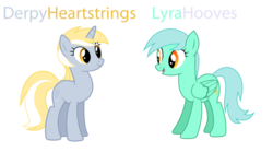 Size: 1197x667 | Tagged: safe, derpy hooves, lyra heartstrings, pegasus, pony, g4, female, mare, palette swap, recolor