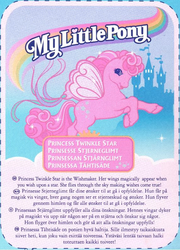 Size: 571x791 | Tagged: safe, princess twinkle star, pegasus, pony, g2, official, backcard, castle, danish, finnish, norwegian, swedish