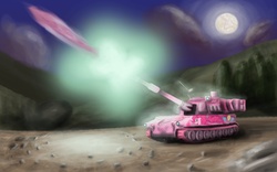 Size: 2299x1435 | Tagged: safe, artist:tattertailart, pinkie pie, g4, m109 paladin, moon, tank (vehicle)