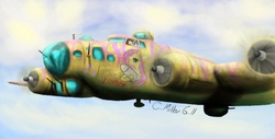 Size: 1878x951 | Tagged: safe, artist:tattertailart, fluttershy, g4, b-17 flying fortress, customized toy, flying, plane, riding