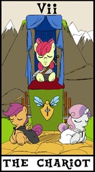 Size: 780x1400 | Tagged: safe, artist:theuglyother, apple bloom, scootaloo, sweetie belle, g4, cutie mark crusaders, tarot card, the chariot