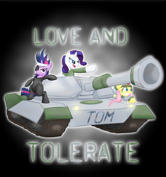 Size: 2250x2405 | Tagged: safe, artist:zedrin, fluttershy, rarity, tom, twilight sparkle, pegasus, pony, unicorn, g4, future twilight, love and tolerate, m1 abrams, medic, sneaking suit, tank (vehicle)