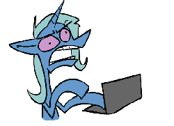 Size: 550x400 | Tagged: safe, artist:ghost, trixie, pony, unicorn, g4, angry, animated, ask-stoned-trixie, bloodshot eyes, computer, female, simple background, solo, stoned trixie, white background
