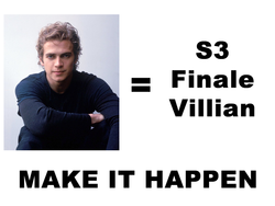 Size: 800x600 | Tagged: safe, g4, my little pony: friendship is magic, season 3, all caps, antagonist, barely pony related, exploitable meme, hayden christensen, make it happen, meme, meta, photo, text, voice actor