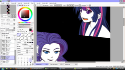 Size: 1360x768 | Tagged: safe, artist:mangaka-girl, rarity, twilight sparkle, human, g4, humanized