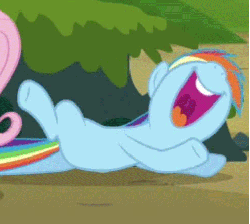 Size: 490x440 | Tagged: safe, screencap, rainbow dash, pegasus, pony, season 3, spike at your service, animated, animation error, female, gif, laughing, mare, nose in the air, wingless