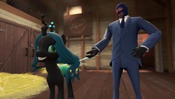 Size: 1366x768 | Tagged: safe, artist:okamitakahashi, queen chrysalis, changeling, changeling queen, g4, 3d, blu spy, crossover, female, gmod, spy, spy (tf2), team fortress 2