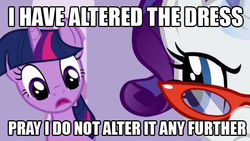 Size: 640x360 | Tagged: safe, edit, edited screencap, screencap, rarity, twilight sparkle, g4, suited for success, image macro, star wars