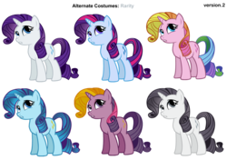 Size: 3400x2400 | Tagged: safe, artist:pika-robo, rainbow flash (g4), rarity, sparkler (g1), toola-roola, oc, oc:bluebell, pony, unicorn, fighting is magic, g1, g3, g4, the return of harmony, adventures in ponyville, alternate color palette, blu-rarity, discorded, female, g1 to g4, g3 to g4, generation leap, mare, palette swap, recolor, simple background, transparent background, vector