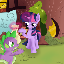 Size: 1000x1000 | Tagged: safe, artist:rodolfomushi, spike, twilight sparkle, g4, spike at your service, duo, list
