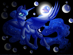 Size: 1024x768 | Tagged: safe, artist:inuhoshi-to-darkpen, princess luna, scootaloo, g4, bubble, dream walker luna