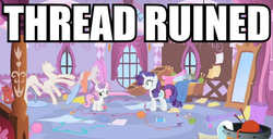 Size: 862x441 | Tagged: safe, rarity, sweetie belle, g4, 4chan, everything is ruined, image macro, pun, reaction image, thread