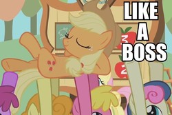 Size: 810x540 | Tagged: safe, edit, edited screencap, screencap, applejack, berry punch, berryshine, bon bon, carrot top, cherry berry, fluttershy, golden harvest, sweetie drops, earth pony, pony, fall weather friends, g4, season 1, cropped, crowd surfing, eyes closed, image macro, like a boss