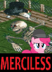 Size: 419x573 | Tagged: safe, pinkie pie, g4, fence, hat, mr. bones' wild ride, poster, rollercoaster tycoon, skeleton, text