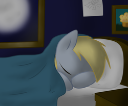 Size: 600x500 | Tagged: safe, artist:idsmehlite, derpy hooves, pegasus, pony, g4, bed, blanket, female, mare, muffin, sleeping, solo