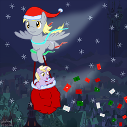 Size: 1152x1152 | Tagged: safe, artist:phallen1, derpy hooves, dinky hooves, pegasus, pony, competition:derpibooru 2012, g4, equestria's best mother, female, hat, mail, mare, santa hat