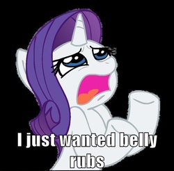 Size: 498x490 | Tagged: safe, rarity, pony, g4, bellyrubs, solo, text