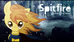 Size: 1366x768 | Tagged: safe, artist:zipomon, spitfire, pegasus, pony, g4, clothes, female, mare, solo, text