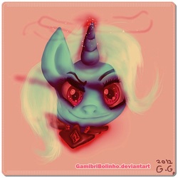 Size: 615x615 | Tagged: safe, artist:gamibrii, trixie, g4, alicorn amulet, glowing eyes, smiling