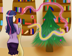 Size: 3136x2472 | Tagged: safe, artist:viracon, twilight sparkle, human, g4, christmas, christmas tree, humanized, solo, tree